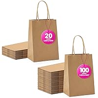 MESHA Brown Gift Bags 5.25x3.75x8 Inches 100Pcs & 20Pcs Kraft Paper Bags with Handles Small Shopping Bags,Wedding Party Favor Bags