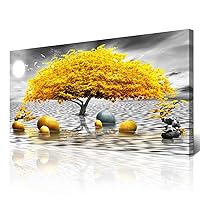 Wapluam Farmhouse Canvas Wall Art For Living Room Large Wall Decor Art For Office Black And White Wall Painting Yellow Tree View Wall Pictures Framed Prints Artwork Bedroom Home Decoration 30