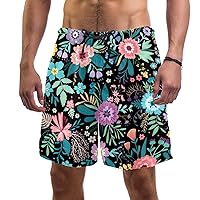 Colorful Flowers Mens Swim Trunks Quick Dry Swim Shorts Swimwear Bathing Suits