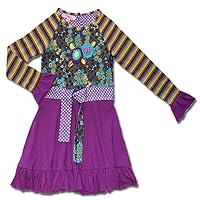 Purple L/S Beetlejuice Knit Toddler/Girls Dress W/Floral Print Yoke & Polka Dot Belt 2T-8