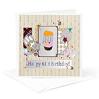 Greeting Card - Collage of Stars, Cupcake, and Candle, Happy 61st Birthday - Birthday Design