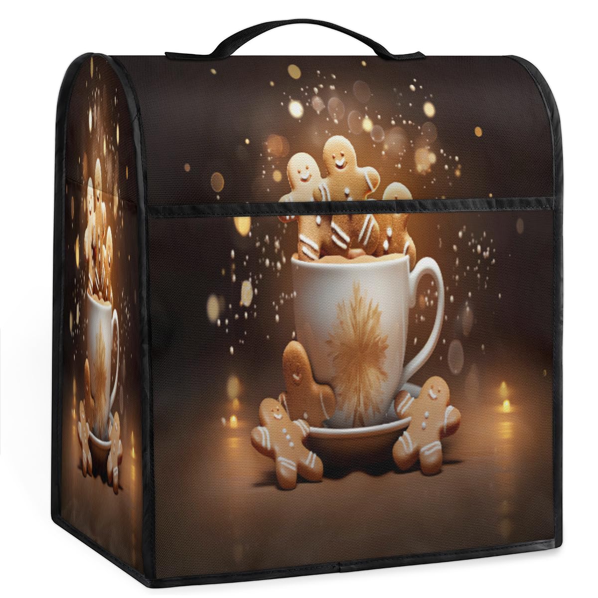 Christmas Cup With Gingerbread Men (5) Coffee Maker Dust Cover Mixer Cover with Pockets and Top Handle Toaster Covers Bread Machine Covers for Kitchen Cafe Bar Home Decor