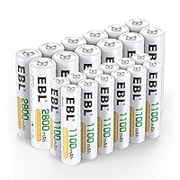 EBL 24 Sets AA AAA Batteries Combo with 12-Pack AA 2800mAh & 12-Pack AAA 1100mAh 1.2V Rechargeable Batteries