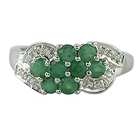 Stunning Sakota Emerald Round Shape 3MM Natural Earth Mined Gemstone 14K White Gold Ring Wedding Jewelry for Women & Men