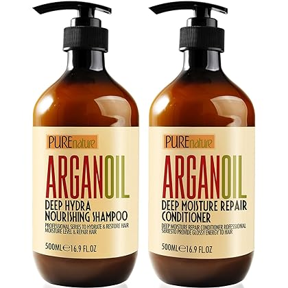 Argan Oil Shampoo and Conditioner Set - Moisturizing Sulfate Free Moroccan Care with Keratin - For Curly, Straight, Dry and Damaged Hair - Hydrating, Anti Frizz Salon Technology