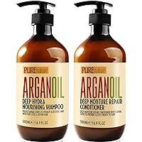 Moroccan Argan Oil Shampoo and Conditioner SLS Sulfate Free Set - Best Gift for Damaged, Dry, Curly or Frizzy Hair - Thickening for Fine / Thin Hair, Safe for Color and Keratin Treated Hair