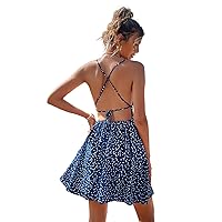 Floerns Women's Summer Ditsy Floral Backless Tie Back Sleeveless Cami Mini Dress