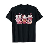 Valentines Day Pink Coffee Cups Latte Iced Cream Cute Hearts T-Shirt