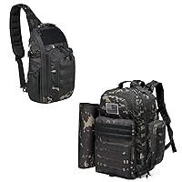 DBTAC Diaper Backpack for Men + Tactical Large Shoulder Bag (Black Camo)