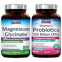 Magnesium Glycinate & Women's Probiotics Bundle, Non-GMO, No Gluten Dairy Soy & Vegan, Magnesium (120 Caps) & Probiotic (60 Caps)