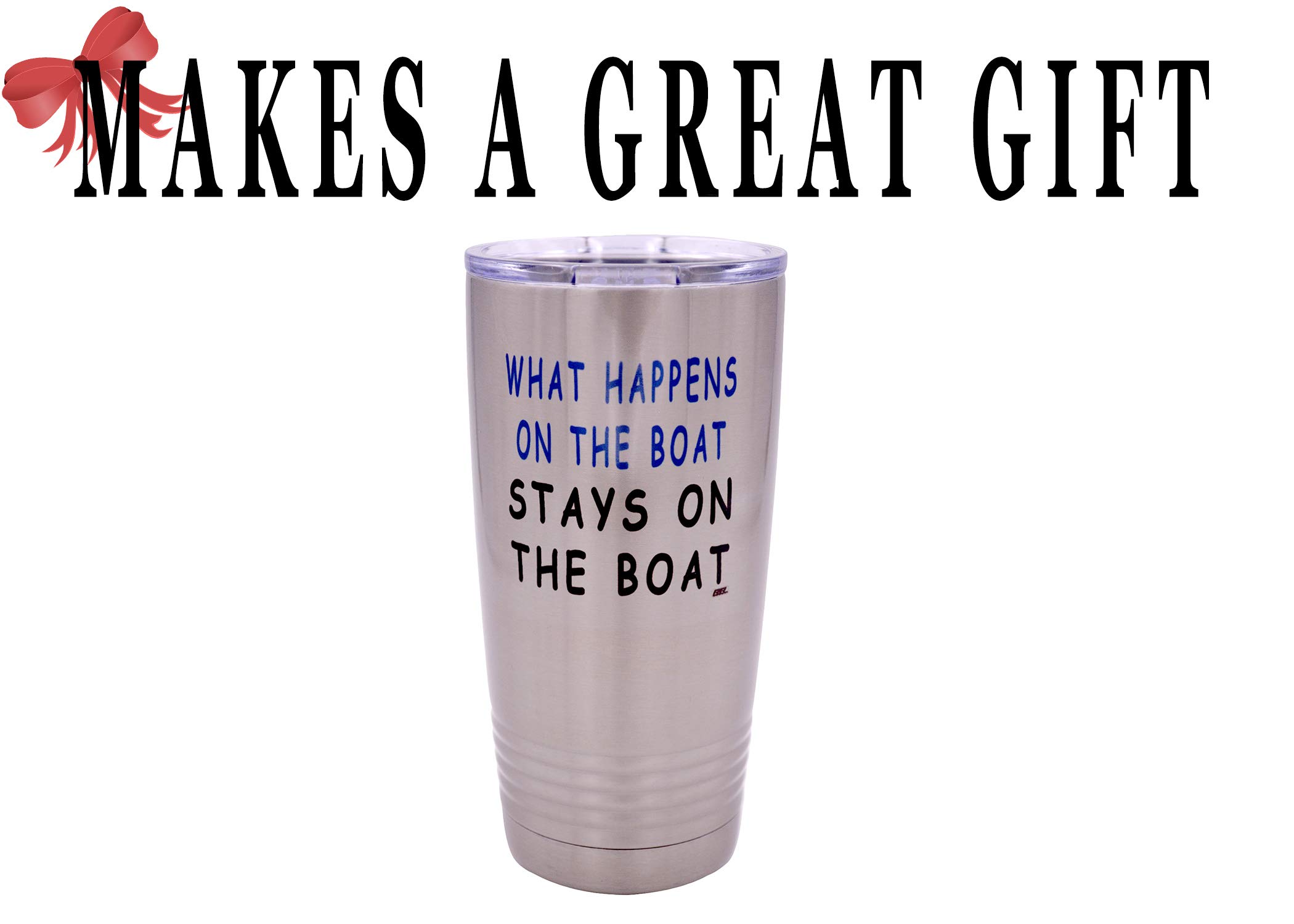 Rogue River Tactical Large Funny Fishing 20 Ounce Travel Tumbler Mug Cup w/Lid What Happens on The Boat Stays On The Boat Fishing Gift Fish