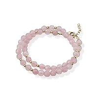 Delicate Gold Little Girl Double Bracelet - With Pink Quartz and Gold Beads - Perfect for Birthday Gifts, Baby Keepsake Gifts (B1908)