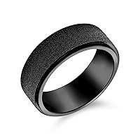 Personalize Wide Polished Beveled Edge Brushed Sparkle Sand Blast Couples Titanium Black Wedding Band Fidget Spinner Ring For Men Comfort Fit 8MM