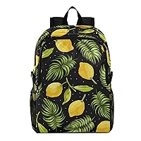 ALAZA Lemon Fruits and Palm Leaves on Black Background Hiking Backpack Packable Lightweight Waterproof Dayback Foldable Shoulder Bag for Men Women Travel Camping Sports Outdoor