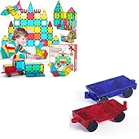 Jasonwell 65pcs Magnetic Tiles Building Blocks Set for Boys Girls Magnetic Car Truck Wheels Set