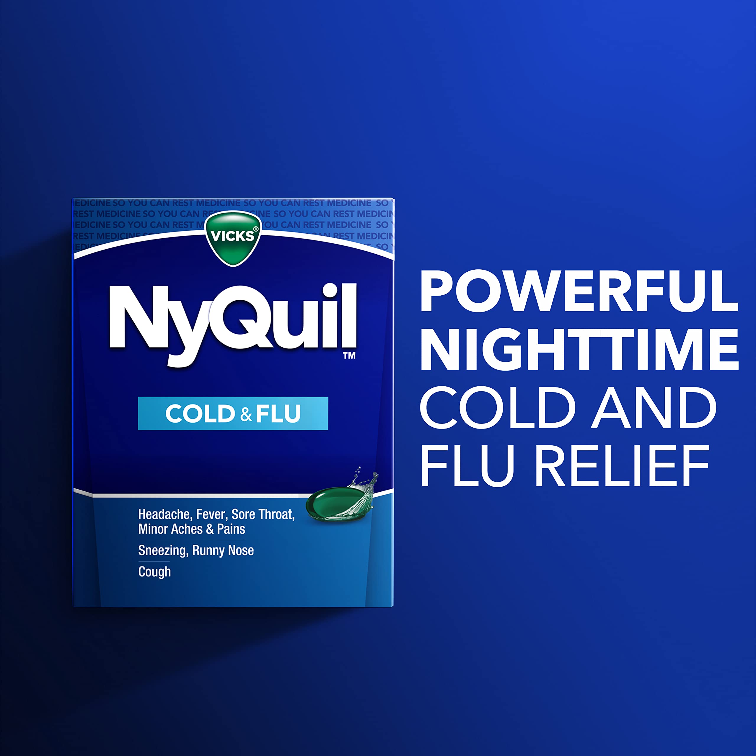 Vicks Nyquil Cold and Flu Nighttime Relief Liquid Capsules, 16 Count (Pack of 2)