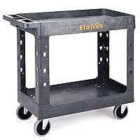 Heavy Duty Plastic Utility Cart 34 x 17 Inch - Work Cart Tub Storage W/Deep Shelves and Full Swivel Wheels Safely Holds up to 550 lbs - 2 Tier Service Cart for Warehouse,Garage, Cleaning,gary