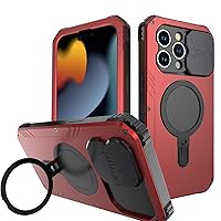 ZIFENGX- Metal Case for iPhone 15 Pro Max/15 Pro/15 Plus/15, Magnetic Ring Case Screen Protection Heavy Duty Sliding Camera Cover (15ProMax,Red)
