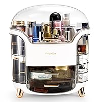 yarlung Makeup Storage Box Organizer with Dustproof Lid and Drawers, Clear Cosmetics Skincare Display Case for Vanity, Jewelry Lipsticks, Dresser, Countertop