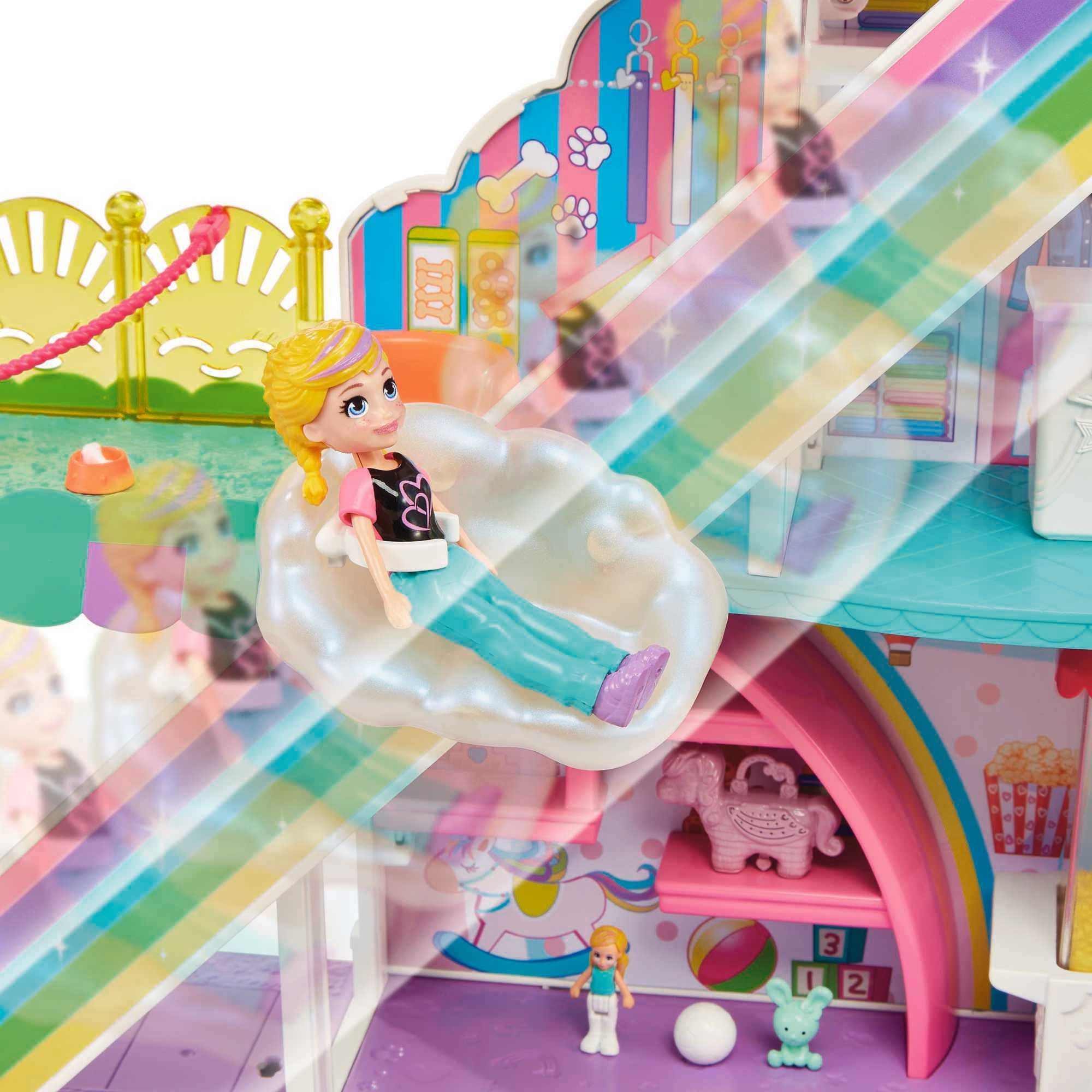 Polly Pocket Playset with 3-Inch Doll, 35+ Accessories, Sweet Adventures Rainbow Mall, 3 Floors, 9 Play Areas