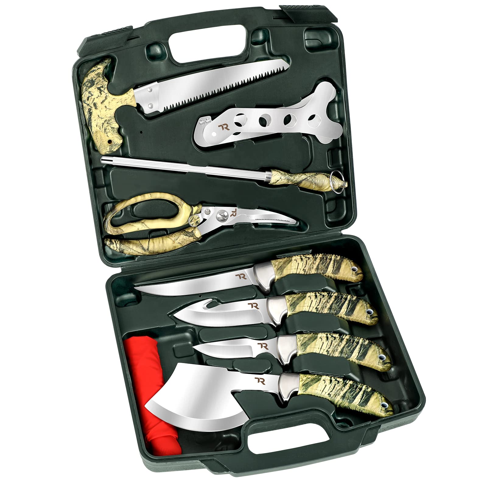 TR Field Dressing Kit Hunting Knife Set, 10-Piece Portable Butcher Game Processing Kit for Deer Hunting, Survival, Fishing, Camping