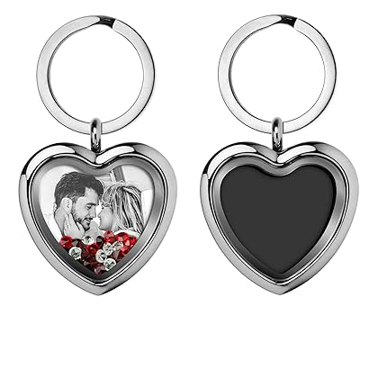 Queenberry Custom Photo Text Engraved Heart Floating Living Locket Crystal Pendant Keychain