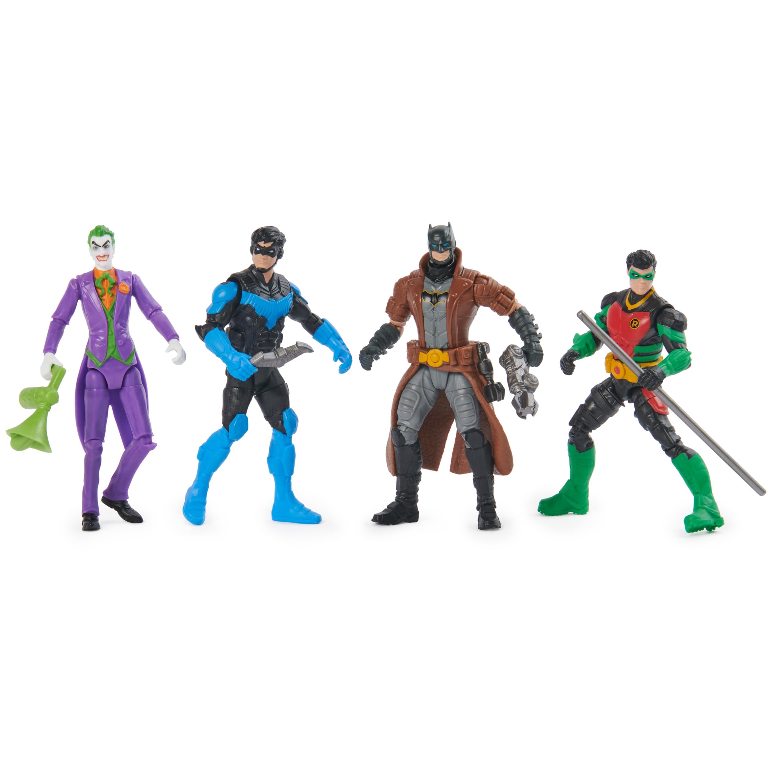 DC Comics, Batman, Team Up 4-Pack (Amazon Exclusive), Batman, The Joker, Robin, Nightwing 4-inch Action Figures, Super Hero Kids Toys for Boys & Girls