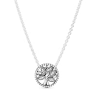 Pandora Moments Women's Sterling Silver Sparkling Family Tree Cubic Zirconia Pendant Necklace, 45cm, No Box