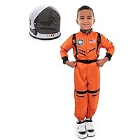 Little Adventures Orange Astronaut Dress Up Costume and Helmet- Machine Washable Pretend Play (Size X-Large 7-9)