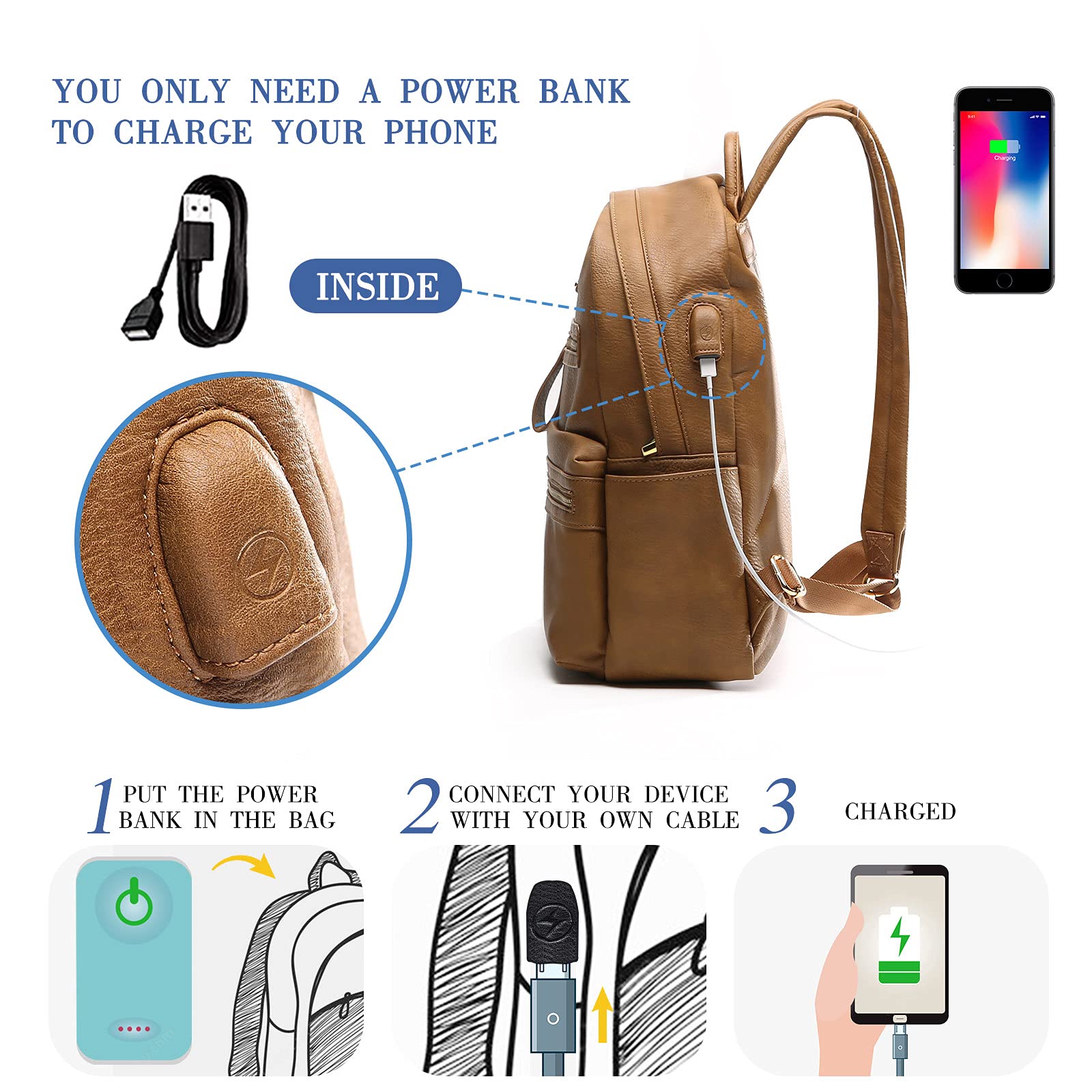 miss fong Small Diaper Bag Leather Diaper Bag Backpack Baby Diaper Bag, Baby Bag for Travel, Baby Diaper Bags, Small Diaper Bag with 7 Pockets Diaper Bag Organizer USB Charger & 2 Insulated Pockets