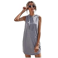 Hoodie Dress for Women, Women's Drawstring Sports Casual Solid Sleeveless Slim Fit Hooded, XS XXL