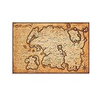 generic Vintage Posters, Elder Scrolls Poster, Map of Themriel Posters Poster Decorative Painting Canvas Wall Art Living Room Posters Bedroom Painting 20x30inch(50x75cm)