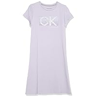Calvin Klein Girls' Short Sleeve T-Shirt Dress, Pullover Style with Crew-Neck Neckline, Logo Detailing
