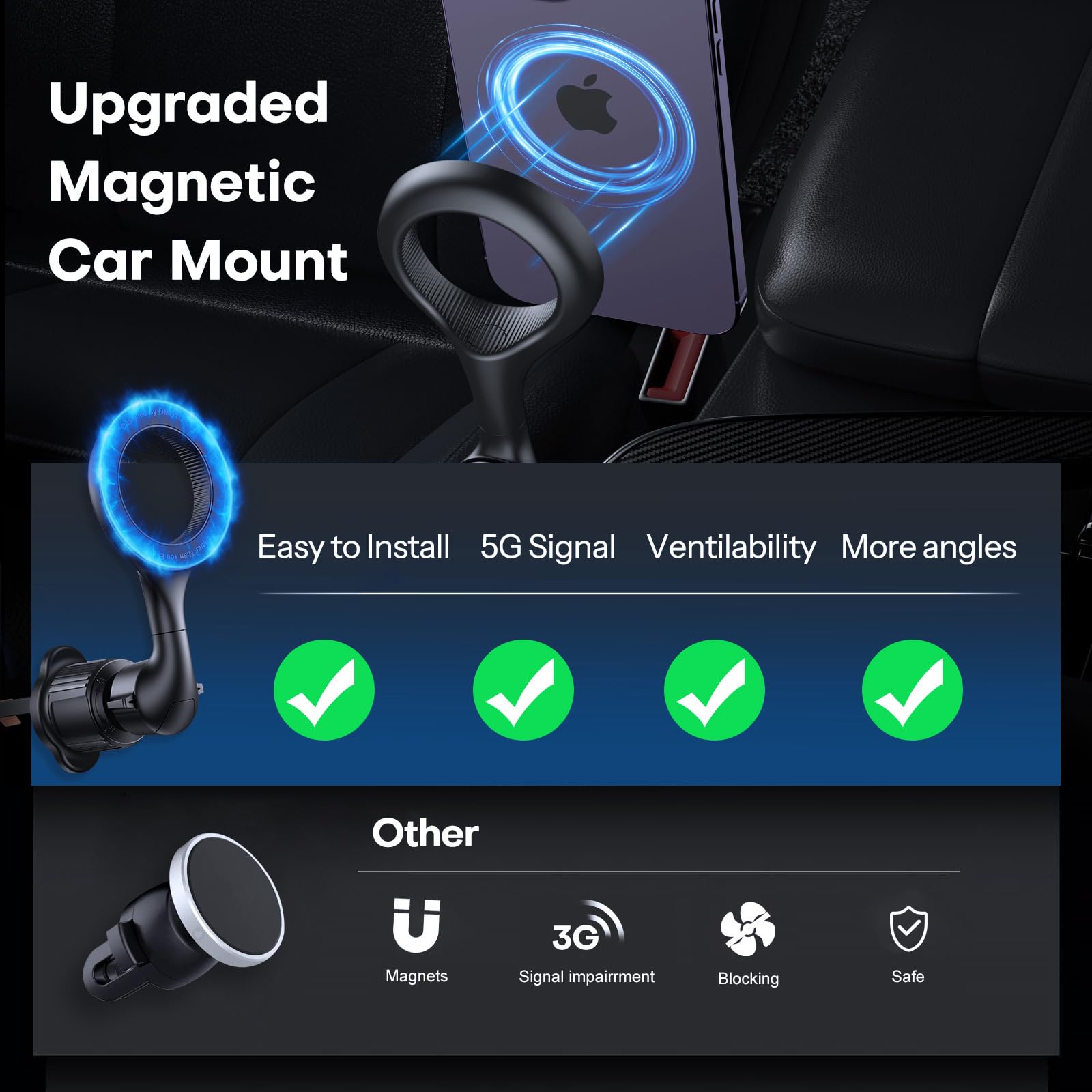 OMOTON Phone Tripod Compatible with MagSafe and 360°Rotation Magnetic Phone Holder for Car