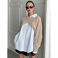 Women's Sweater Wrap Hem Batwing Sleeve Crop Sweater Without Blouse Sweater for Women (Color : Khaki, Size : Large)