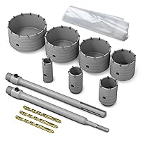 13 Pcs Concrete Hole Saw Set (30,40,50,70,90,100,115) with 300mm SDS Plus Shank & 300mm MAX Shank and 5 Dust Catchers - Ideal for Concrete, Cement, Brick, Stone, and Wall Drilling