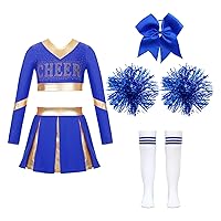Girls Cheer Leader Costumes Set Halloween Cosplay Party Fancy Dress Cheerleading Outfits Cheer Uniform with Pom Poms