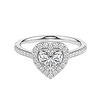Riya Gems 3 CT Heart Moissanite Engagement Ring Wedding Eternity Band Vintage Solitaire Halo Setting Silver Jewelry Anniversary Promise Vintage Ring Gift