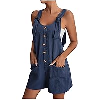 Women's Adjustable Strap Overalls Short Rompers with Pockets Bib Overalls Jumpsuit Summer Casual Loose Fit Outfits