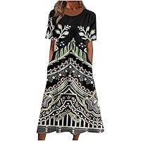 Plus Size Short Sleeve Cover Up Womens Beach Casual Summer Graphic Cotton Crew Neck with Dress for Women.