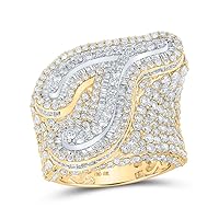 The Diamond Deal 10kt Two-tone Gold Mens Baguette Diamond T Initial Letter Ring 7-3/4 Cttw