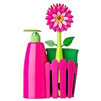 Flower Power Pink Sink Caddy Set with Soap Dispenser, 10-1/2-Inches, Pink, Green