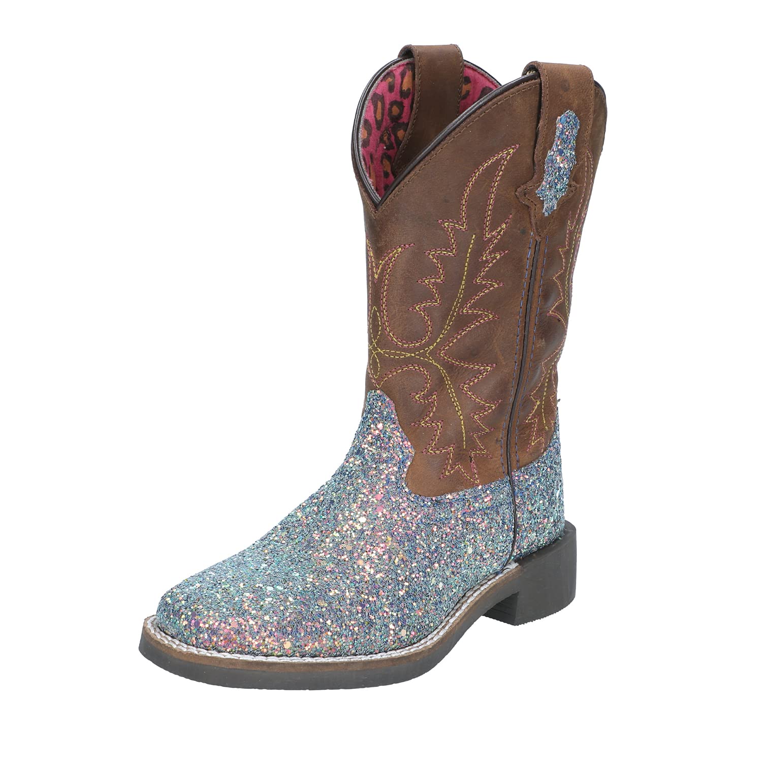 Smoky Mountain Boots | Ariel Series | Youth Western Boot | Square Toe | Genuine Leather | Glitter Foot | TPR Sole & Block Heel | Leather Shaft & Tricot Lining | Man-Made Trim