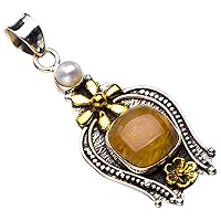 StarGems® Natural Two Tones Golden Rutile And River Pearl Flower Handmade 925 Sterling Silver Pendant 2