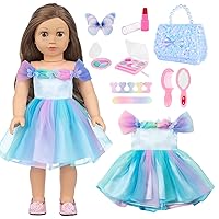 American 18 Inch Doll Clothes and Accessories Makeup Set Fashionable 18 Inch Doll Dress with Sequins Bag Cosmetic Game Set for 18 Inch Doll