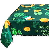 St. Patrick's Day Table Cloth with Green Lucky Four Leaf Clover - 60x120 inch Rectangle Water-Proof Tablecloth Holiday Decorative Printed Fabric Table Covering for Kitchen Outdoor and Indoor Use