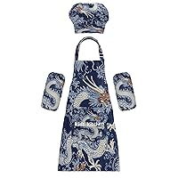 Blue Dragons 3 Pcs Kids Apron Toddler Chef Painting Baking Gardening (with Pockets) Adjustable Artist Apron for Boys Girls-S
