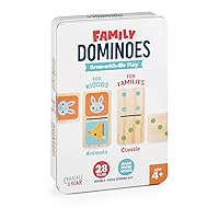 Chuckle & Roar - Family Dominoes - Family Game Night Classic - Wooden Dominoes - Double-Sided with Pips and Images - Ages 4 and up