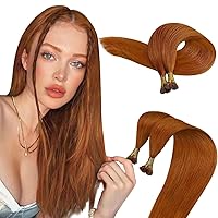 [2 Packs] Sunny I Tip Human Hair Extensions Copper 16inch Bundle with Clip in Hair Extensions Same Color 16inch