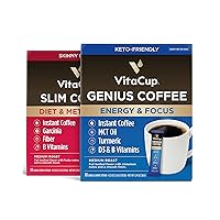 VitaCup Instant Coffee Stick (20) Count Bundle | Genius & Slim Blend | Superfood & Vitamins B1, B5, B6, B9, B12, & D3 Infused | Vegan | Enjoy Hot or Cold